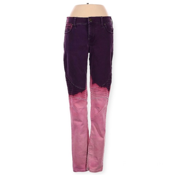 Express Denim - Express Women’s 2 Burgundy and Bleach jegging denim leggings dip dye pink skinny